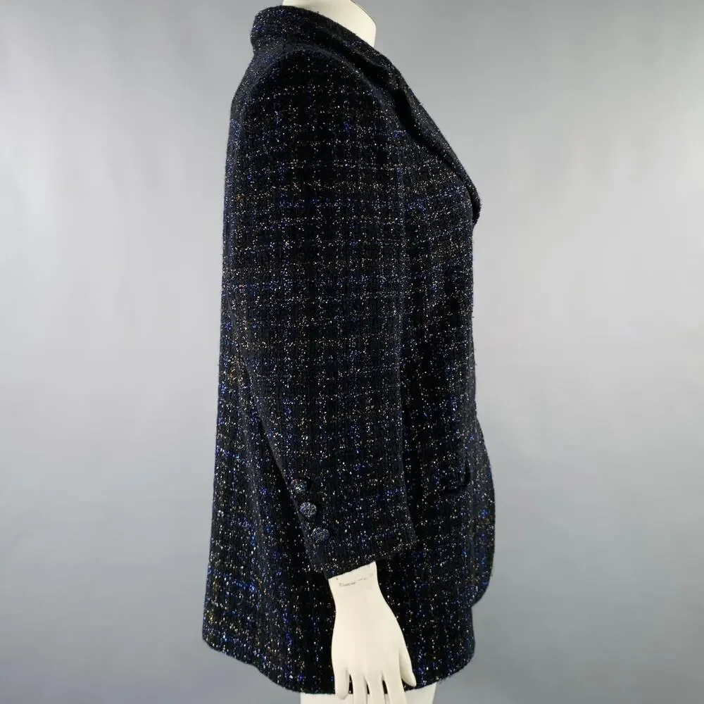 CHANEL Size 18 Black Navy Cotton Blend Shiny 3/4 Sleeves Coat